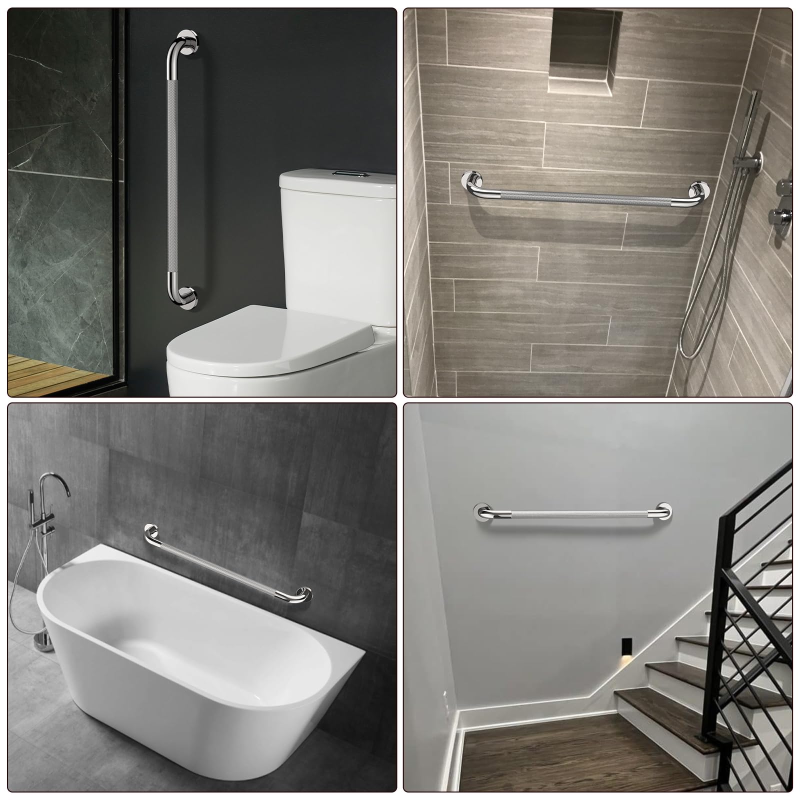 Zuext - Set di 2 maniglie antiscivolo per doccia, in acciaio INOX cromato, zigrinato per bilanciamento del bagno, supporto di sicurezza per guida per disabili anziani (3,2 cm di diametro)