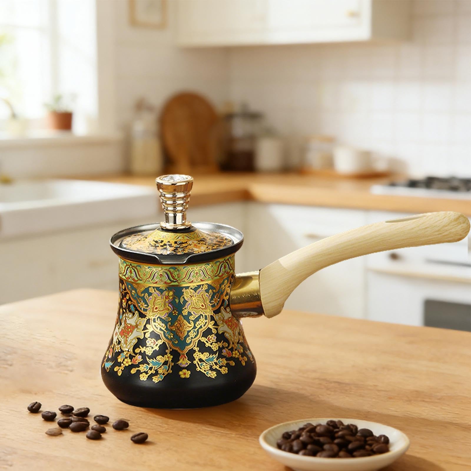 Caffettiera Turca con Coperchio Acciaio Inossidabile per Riscaldare Latte Pentolino Universale per Burro Manico Lungo Confortevole Adatto a CAS, 350 Ml