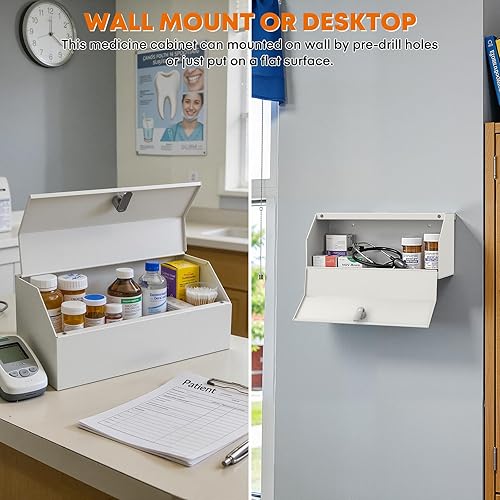 Miniatura 8 de Metateel Botiquín de medicina con bloqueo, caja de almacenamiento de primeros auxilios de acero para montaje en pared con cerradura de llave,