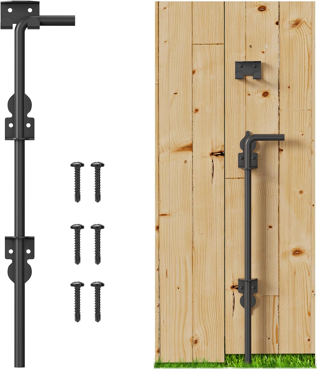18" Heavy Duty Cane Bolt Gate Drop Rod, Double Gate Lateh Cane Bolts for Gates, Solid Steel Fence Gate Hardware Gate Latch for Wooden Fence, VC Vinyl Metal Fences Gates, 2 Pack
