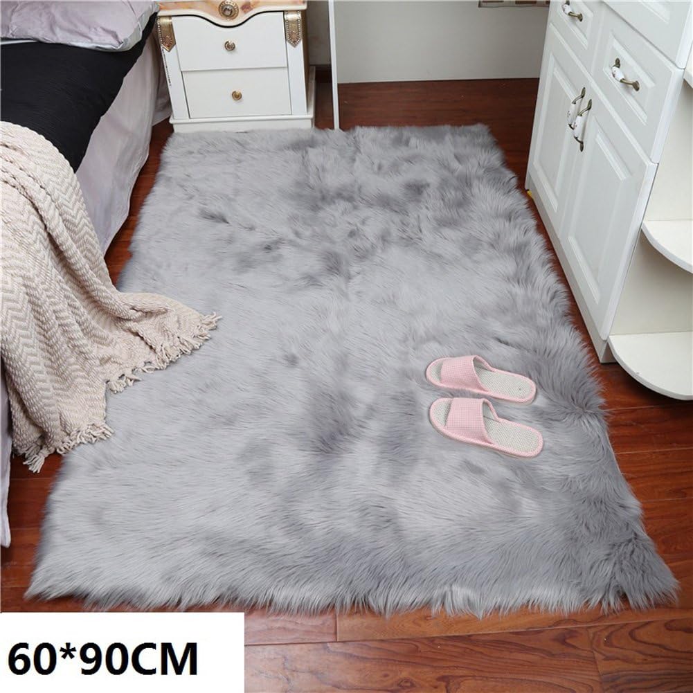 Long Hair Cream faux fur sheepskin style Rug Chair Sofa Cover Hairy Washable Carpet Non Slip Mats 60 x90 CM (Grey, 60x90cm)