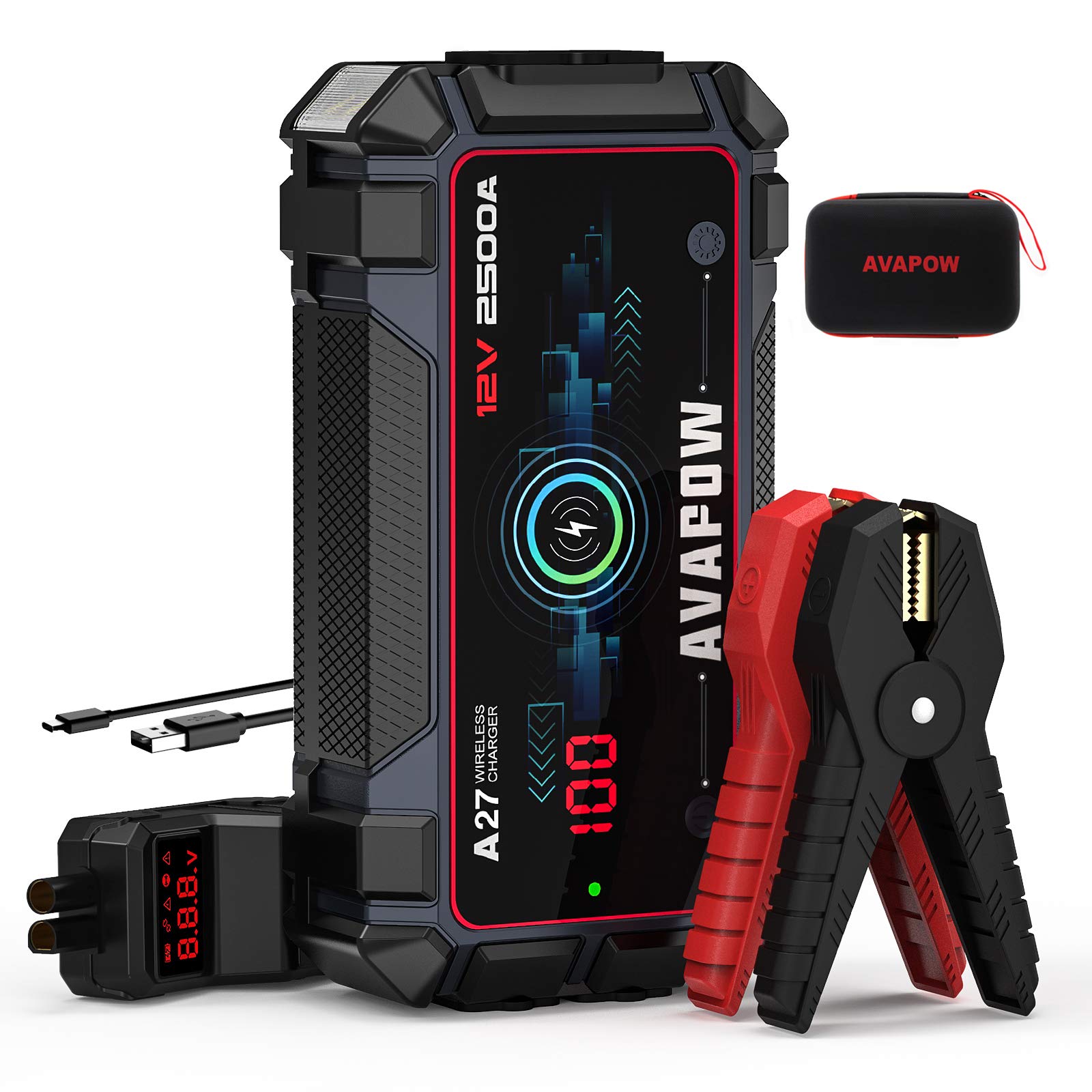 AVAPOW Car Battery Jump Starter 2500A Peak 22800mAh, Portable Auto