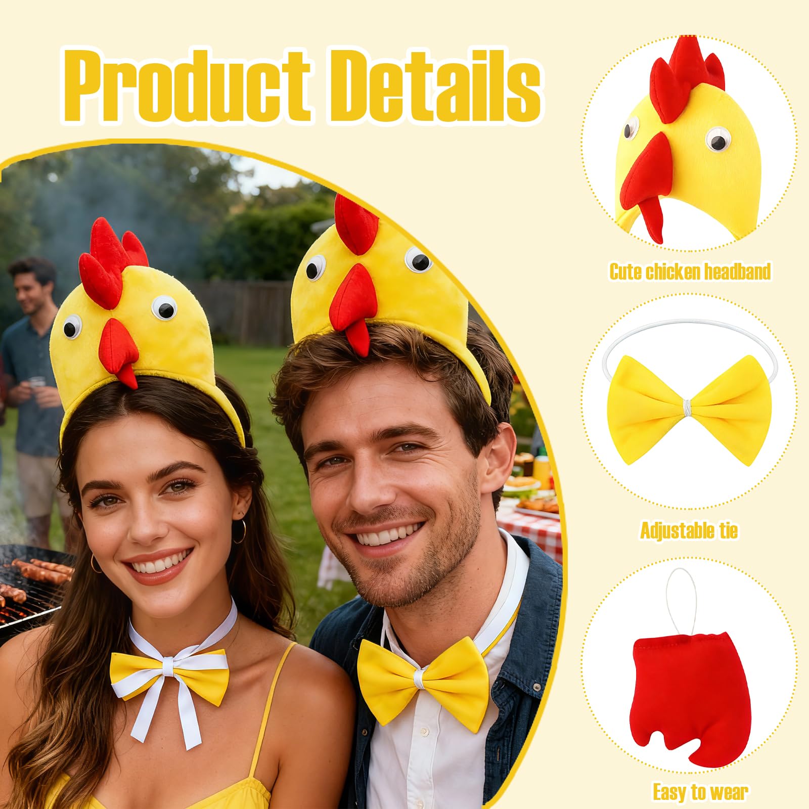 QiiWuic 3Pcs Chicken Costume, Yellow Chicken Hat,Bow Tie and Tail - Image 3