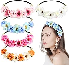 5pcs Flower Crown Headband, Pink Sunflower Headband, Chrysanthemum Flower Headbands, Flower Crown Women Wedding, Adjustable Headbands for Fashion, Party, Cosplay, Carnival for Women