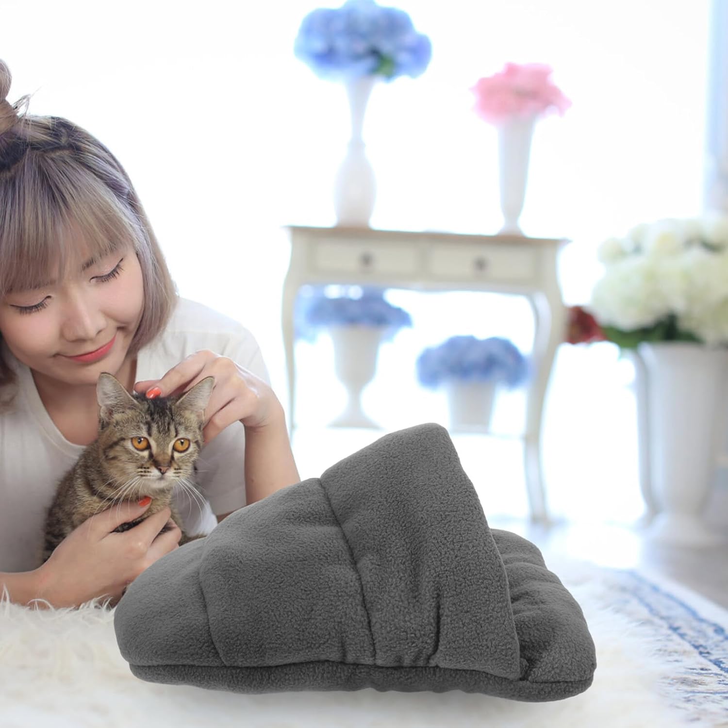 review NOLITOY Cozy Plush Cat Cave Tent Bed & Dog Bed, Self Warming Pet Bed Washable Portable Cotton Sleeping Bag for Indoors Cats and Puppy