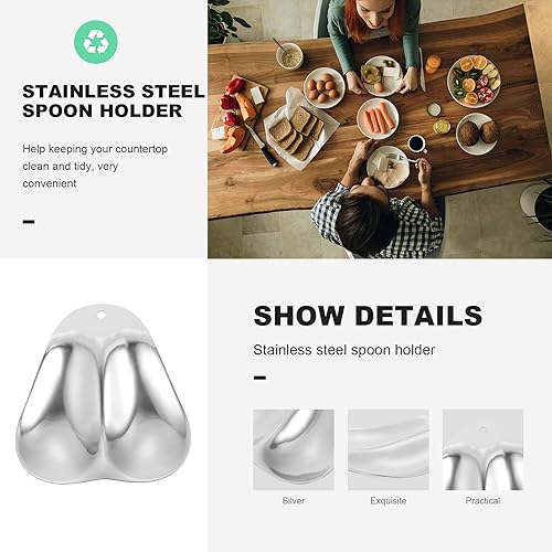 Miniatura 4 de DOITOOL Soporte para cuchara doble de acero inoxidable, soporte grande para cucharón de sopa de pátula, soporte para cuchara para cocina