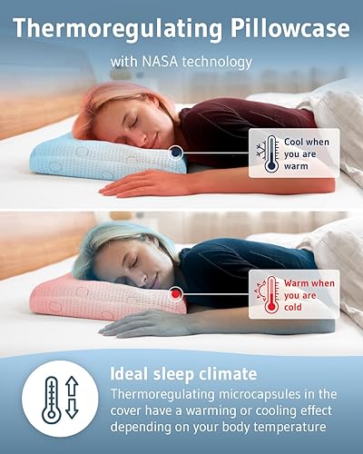 Miniatura 3 de MIZAR - Almohadas para dormir boca abajo Almohada fina diseñada en Alemania Almohada ergonómica con funda de almohada termorreguladora Almohada