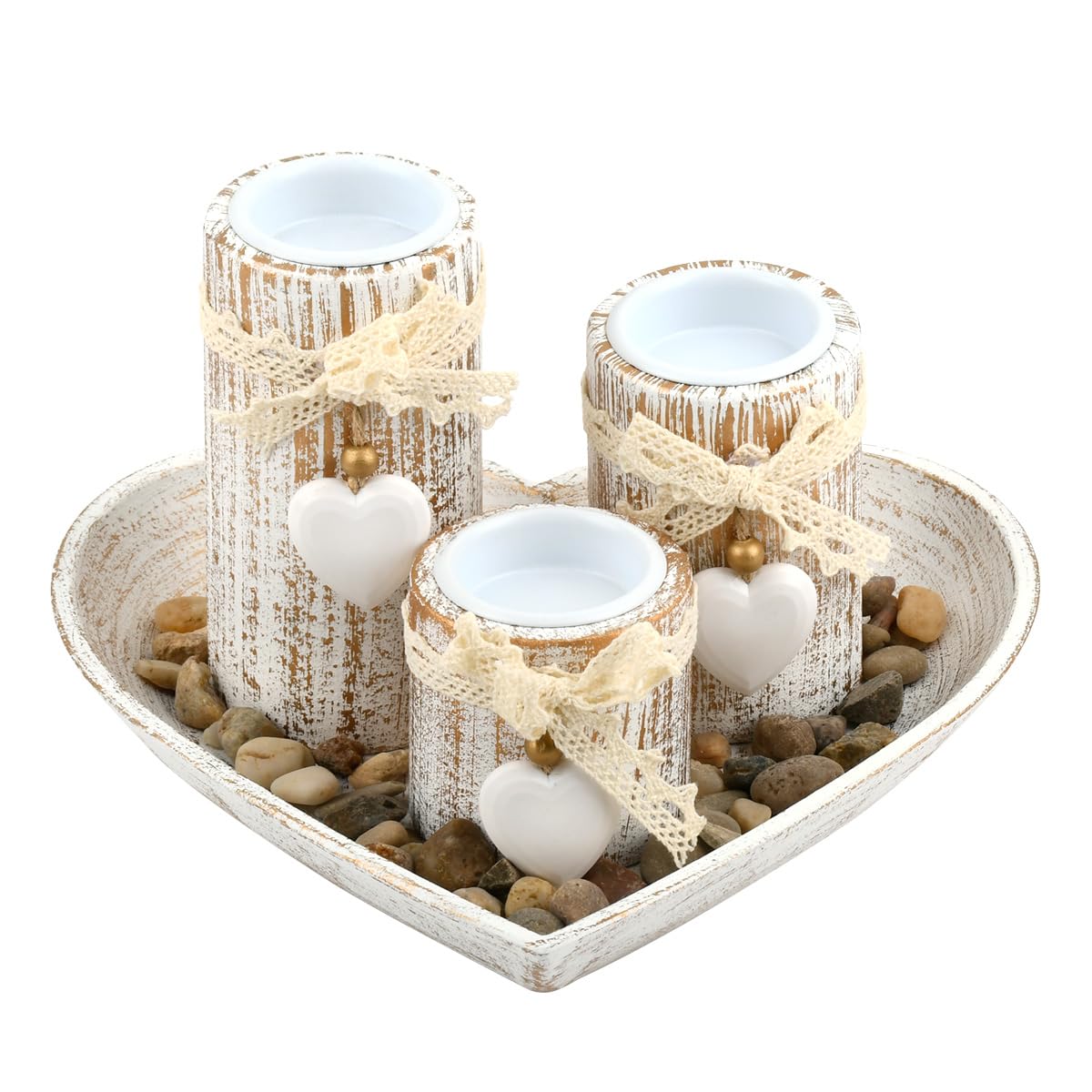 OctBird Wooden Candlestick Set, Candle Stand,Retro Country Style Tealight Candle Holders with Tray for Table Centrepieces for Dining Room,Ideal as a Gift for Christmas, Valentine's Day or Thanksgiving