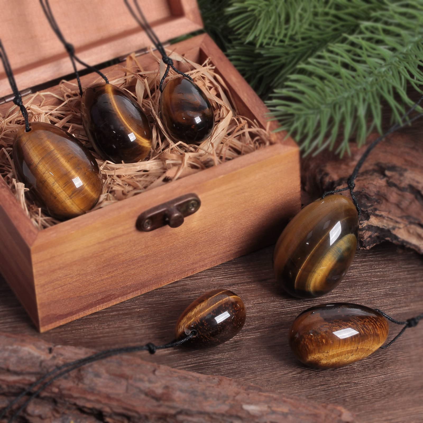 Nupuyai Tiger's Eye Crystal Stone Yoni Eggs Set of 3 - Image 3