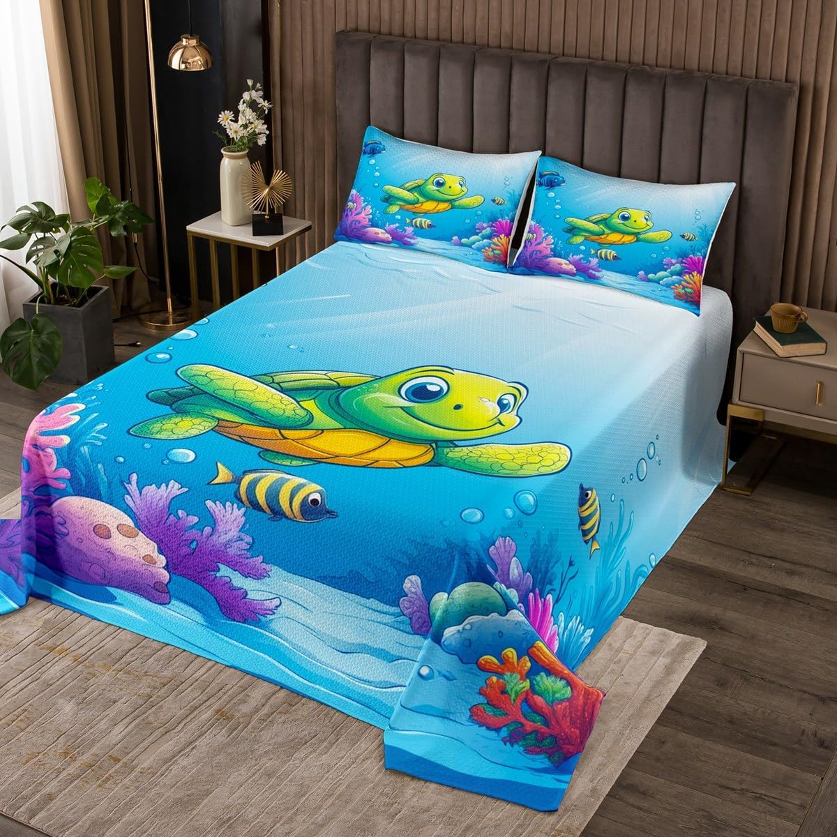 Erosebridal Pink Mermaid Scales Bedspread Set, Fish Dragon Scales Microfiber Queen Quilt Set for Kids Boys Girls, Girls Fish Squama Coverlet Set & Bedspread for Bedroom, Marine Life Bedding Set