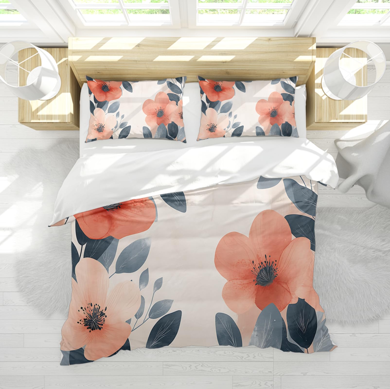 Housse de couette à motif floral aquarelle moderne ensemble de literie 3 pièces