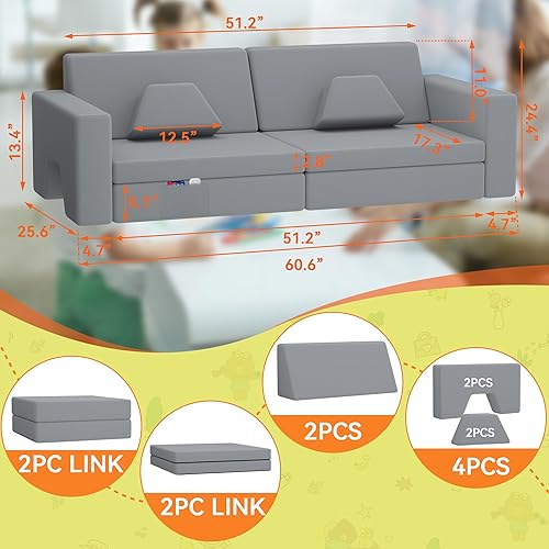 Miniatura 3 de Sofá modular de juego para niños, 10 piezas, sofá modular para niños pequeños y bebés, sofá de construcción de fortaleza para niños, sofá de juego