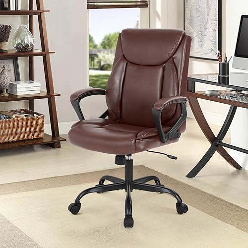 Miniatura 7 de Silla de oficina en casa, silla ergonómica de escritorio de piel sintética, silla ejecutiva giratoria giratoria de respaldo medio con soporte