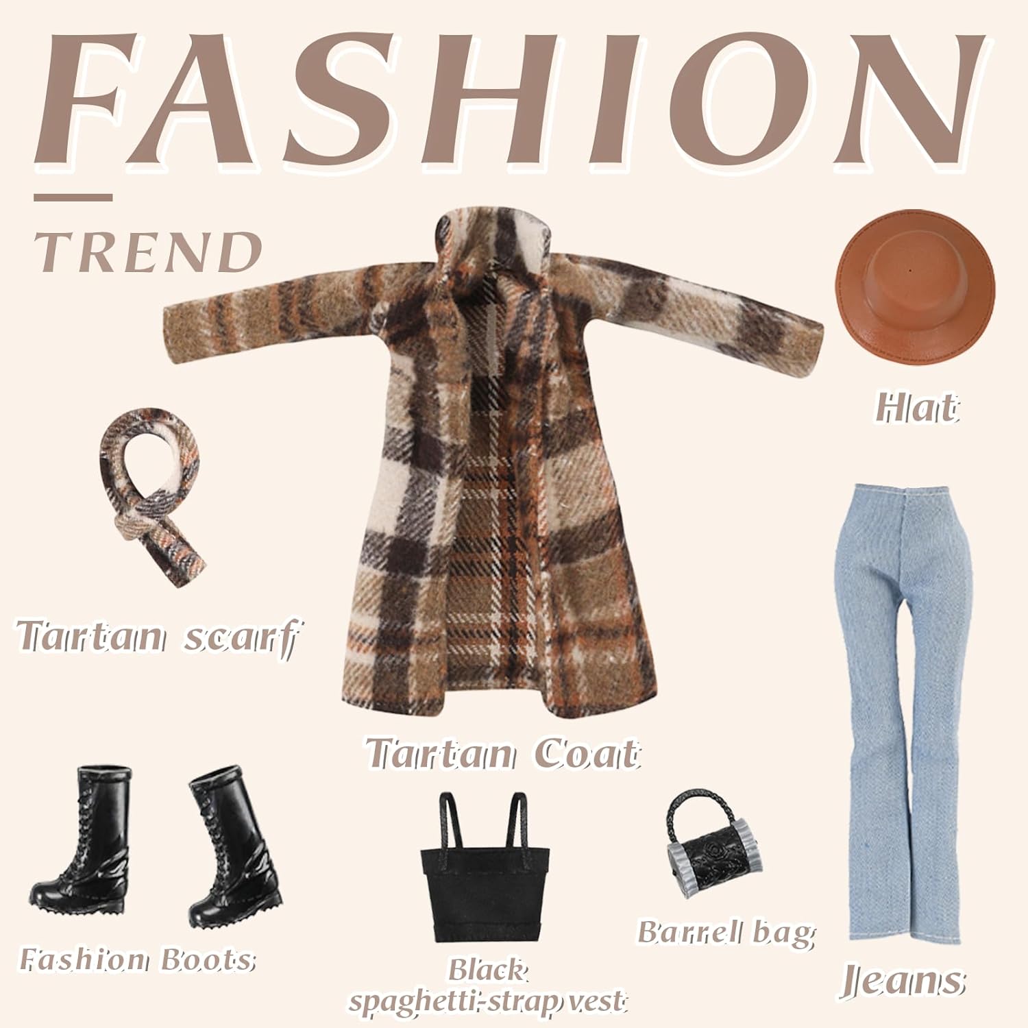 16 Pcs Doll Clothes for 11.5 inch Doll Include 1 Plaid Coat Set 1 Winter Set 1 Sports Outfit 1 Skirt and Winter Coat 2 Casual Wear 1 Bags 6 Shoes 1 Hat 1 Scarf in Random, for Girls