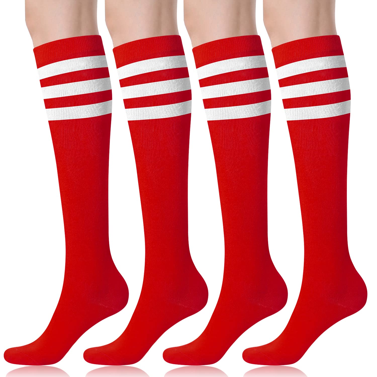FITRELL Women's Knee High Socks Outdoor Sport Athletic Socks Casual Stripe Tube Socks 1-4 Pack