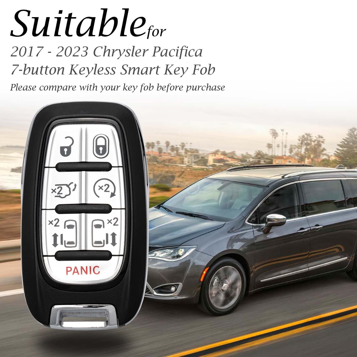 Amazon.com: Vitodeco Genuine Leather Smart Key Fob Case Cover Protector  with Leather Key Clap Compatible for Chrysler Pacifica 2017 - 2023  (7-Button, Black) : Automotive