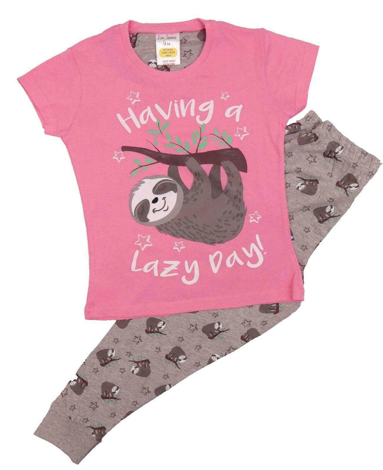 The Pyjama Party Ltd Girls Sloth Short Sleeves Long Leg The Pyjama Party Pyjamas Sloth Pretty Pink Sleepy Sloth 5-13 Years Long Or Short (, 7-8 Years)