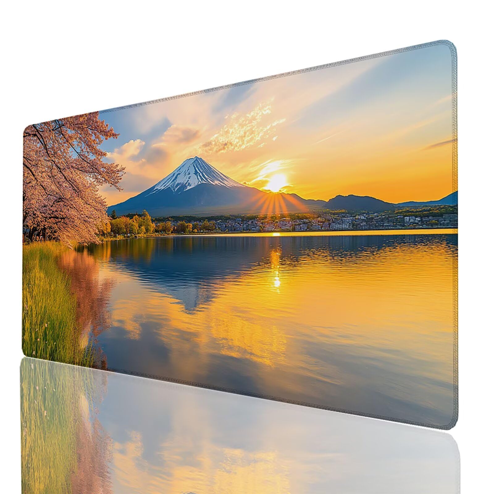 Podkładka pod mysz Mount Fuji Podkładka pod mysz xxL 1400x600x3mm, podkładka na biurko zachód słońca z antypoślizgową i wodoodporną gumową podstawą, poprawia precyzję i prędkość, biuro Deco GYL-1540