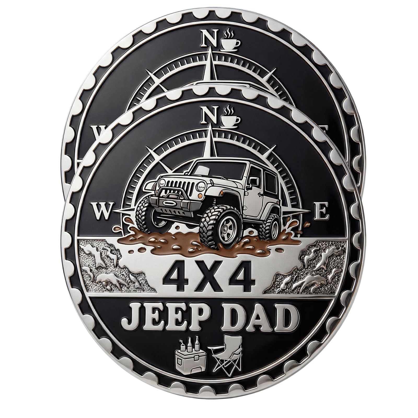 2 pcs Car Emblem 4 x 4 Metal Automotive Badge 3D Metal Car Badges Emblems Round Emblem Decals Car Badge Decals Stickers Compatible with Vehicles Trucks SUV RV Decorations (Jeep dad)
