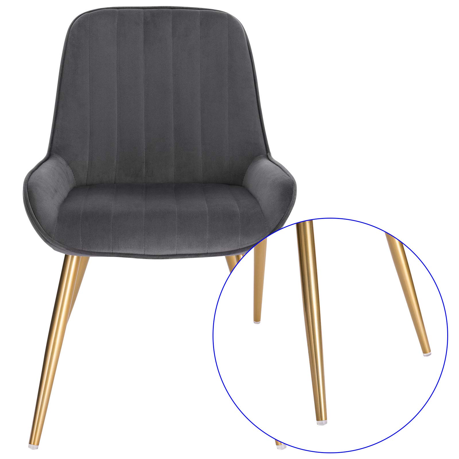 4er Set Vintage Samt Esszimmerstühle mit Metallbeinen für Küchentheke und Wohnzimmer Dunkelgrau