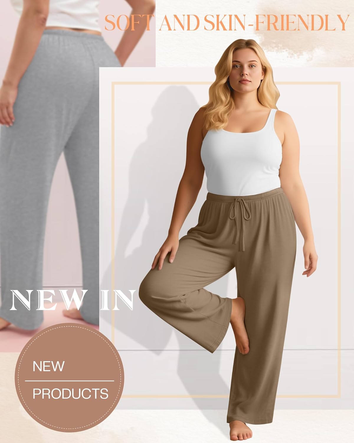 4 Pack Women's Plus Size Lounge Pants with Pockets, Wide Leg Yoga Loose Drawstring Pants Casual Sweatpants Jogger - Image 2