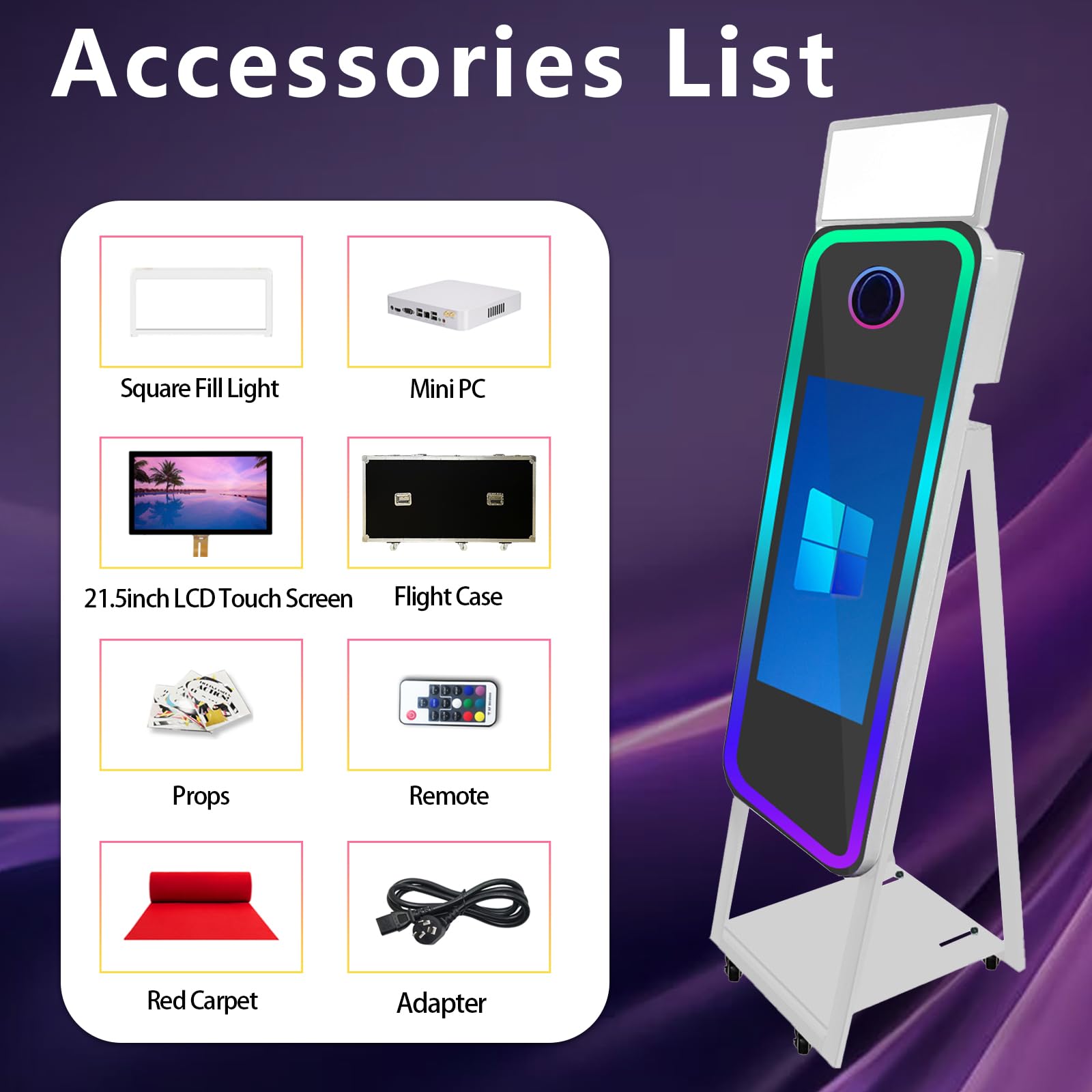 Magic Mirror Photo Booth con touch screen da 21,5", macchina fotografica portatile con luce di riempimento a LED RGB e custodia per matrimoni, feste, eventi, noleggio (nero, cabina fotografica +