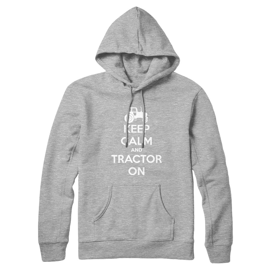 Keep Calm and Tractor On Funny Farming Farmers Mens Womens Unisex Hoodie - Large-Grey