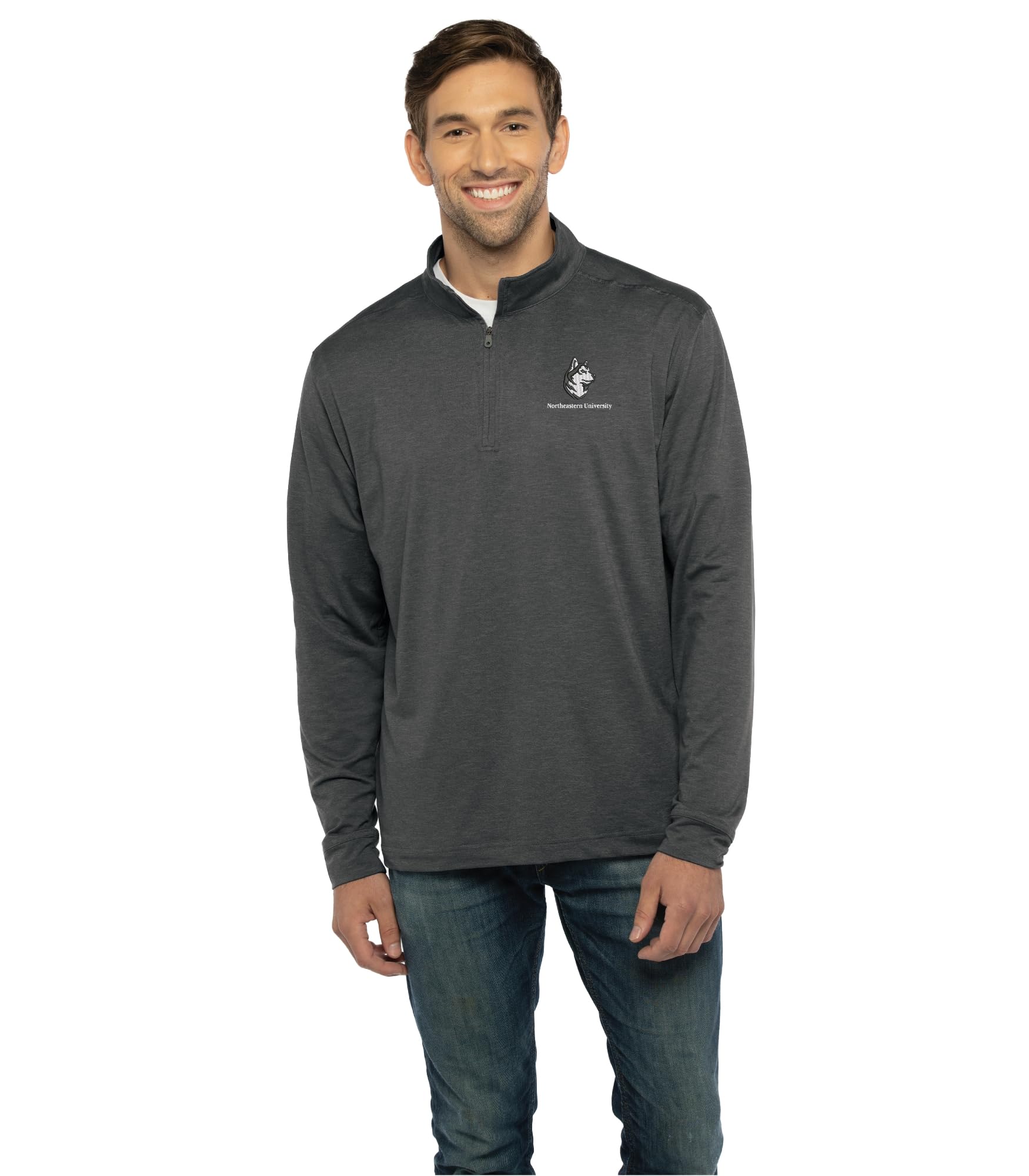 Vantage Apparel Men's Collegiate Premium Lightweight Stretchy Gray 1/4 Zip Pullover