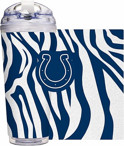 Miniatura 55 de Rico Industries NFL Football Glitter 24 onzas Vaso de purpurina acrílico con tapa con bisagra, Vaso de doble pared oficialmente licenciado