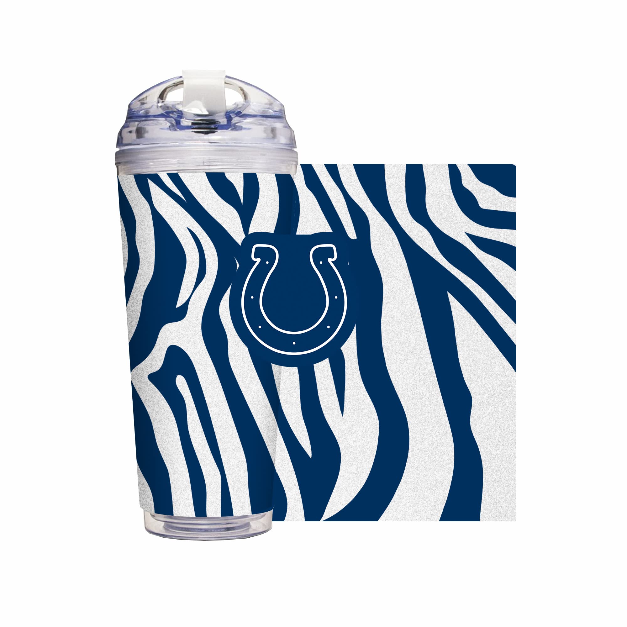 Rico Industries NFL Football Glitter 24oz Acrylic Glitter Tumbler with Hinged Lid, Officially Licensed Double Wall Tumbler with Straw