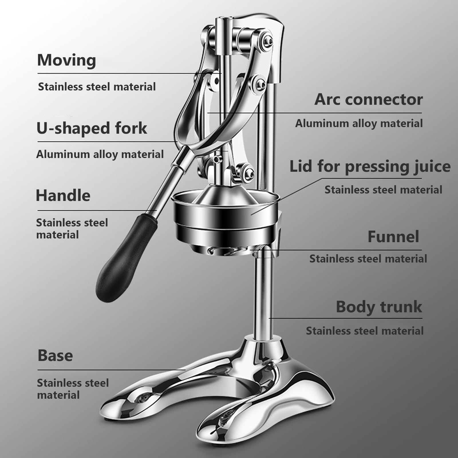 Máquina de zumo manual de metal para limón, lima, naranja, granada, grado comercial