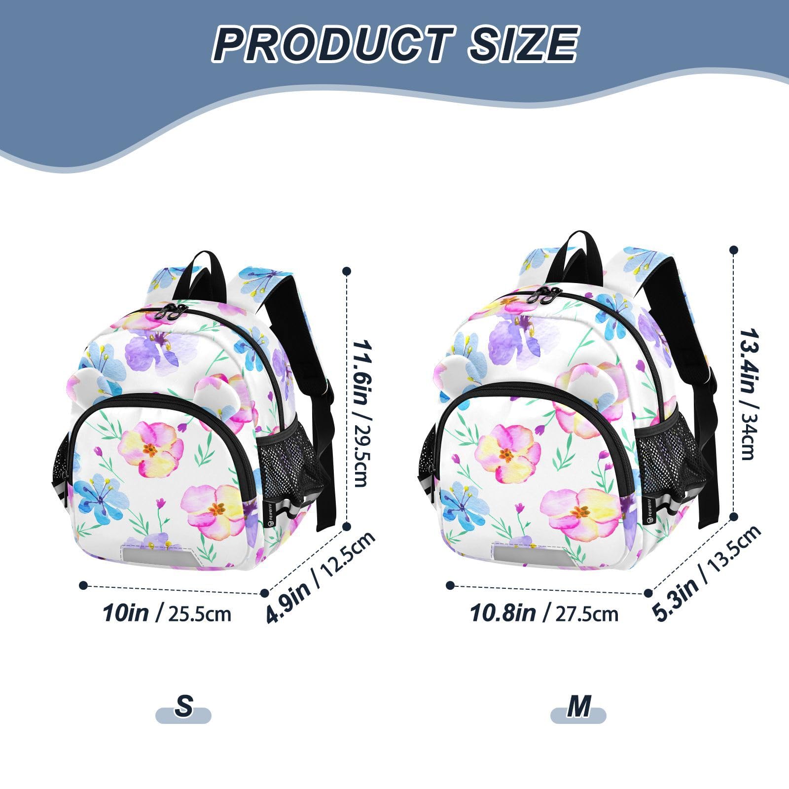 Watercolor Flower Blossom White Toddler Harness Backpack for Boys Girls 3-6 Years Kids Backpack with Anti Lost Safety Leash Baby Travel Bag for Travel Preschool Walking