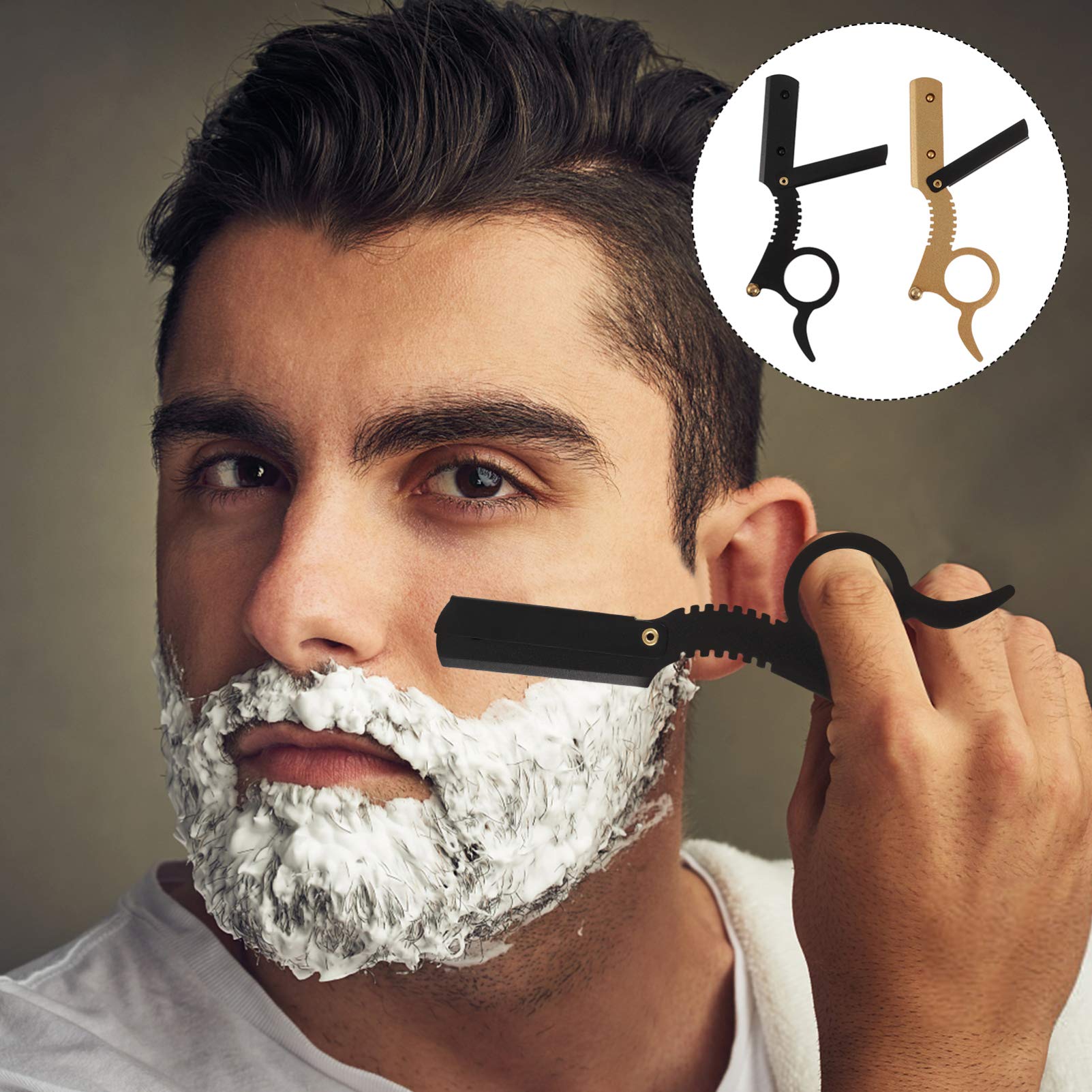 OHPHCALL 2pcs Manual Beard Razor Ergonomic Finger Shaver for Men for Beard Eyebrow Hair Grooming Gold Black