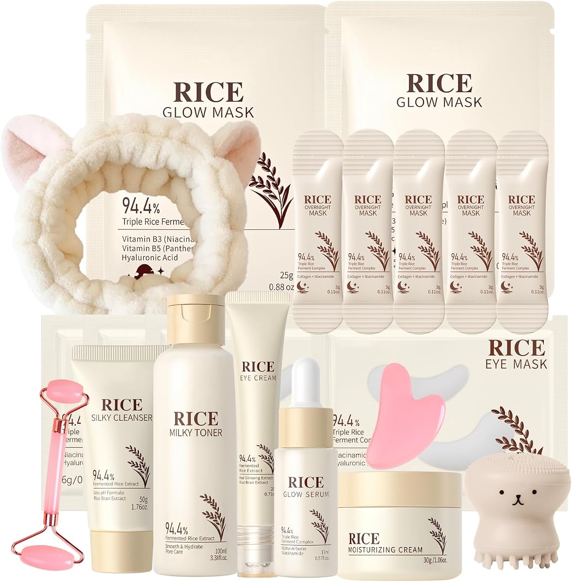 21PCS Rice Skincare Set for Teen Girls & Women, Korean Skin Care Set, Skin Care for Teens 10-12, Hydrating Korean Skincare Set Gifts Birthday Facial Kit for Women