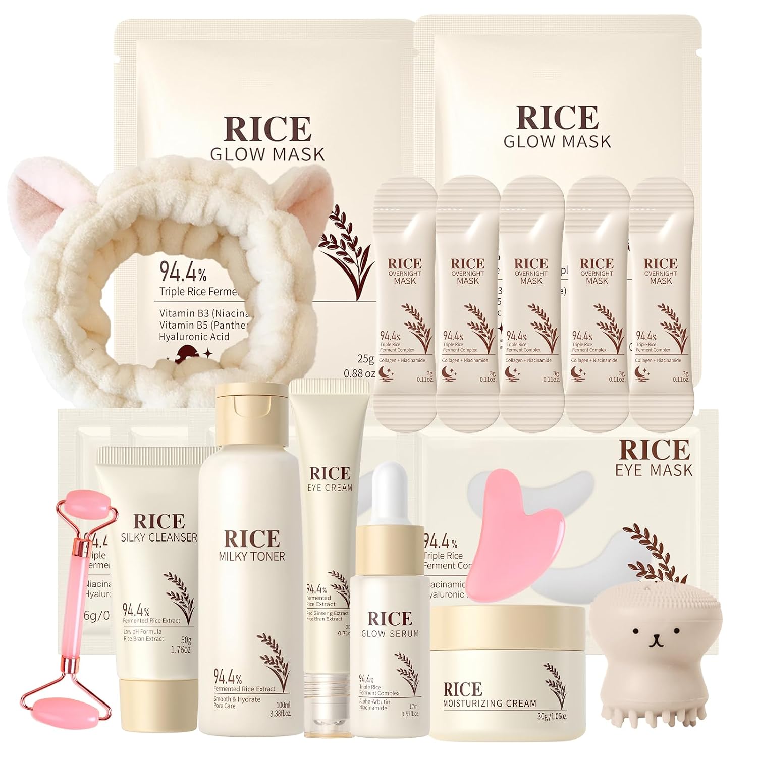 21PCS Rice Skincare Set for Teen Girls & Women, Korean Skin Care Set, Skin Care for Teens 10-12, Hydrating Korean Skincare Set Gifts Birthday Facial Kit for Women