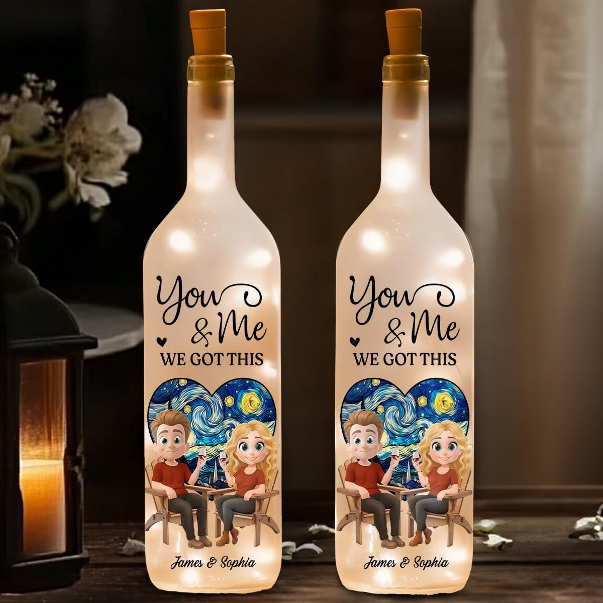 Wrappiness Personalized Bottle Lamp You and Me We Got This, Anniversary Housewarming Couples Gifts for Her for Him, Birthday Gifts for Wife Husband, Custom Wine Bottle Lights