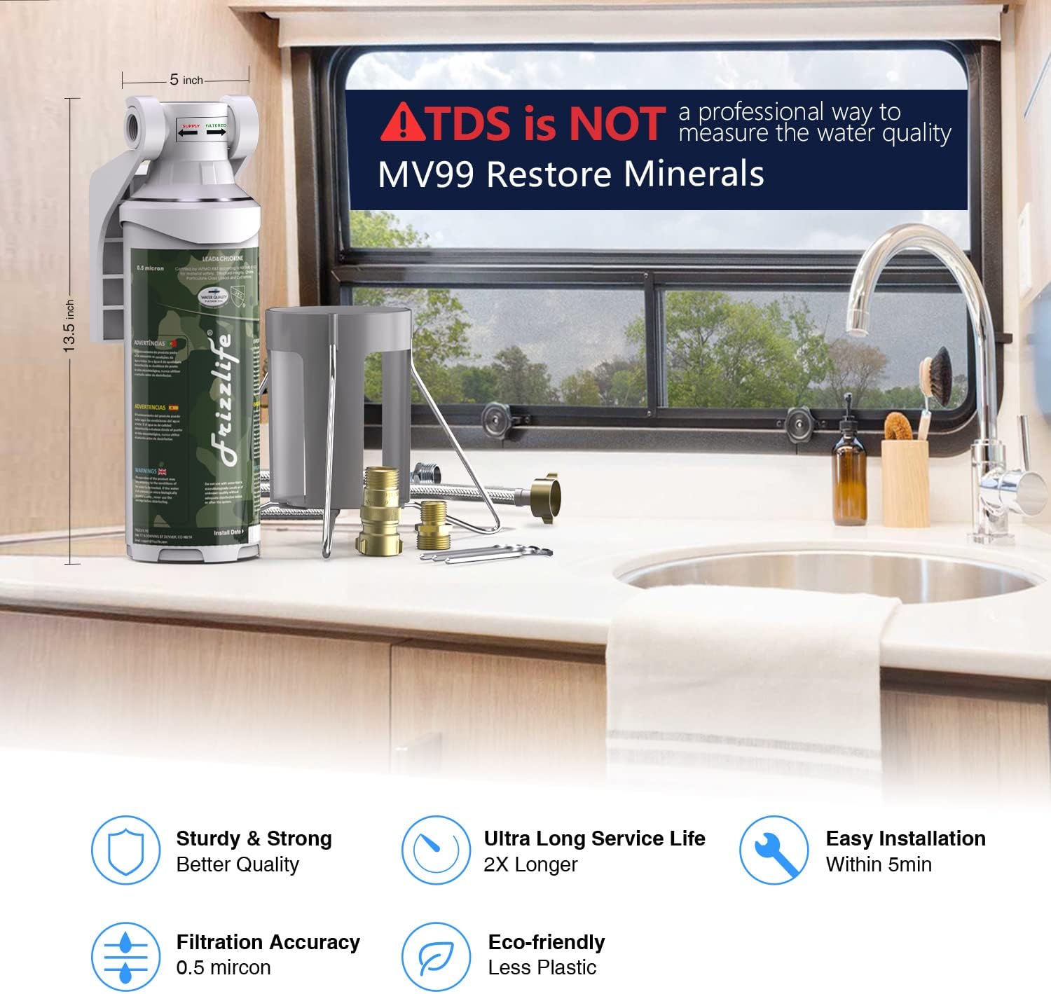 FRIZZLIFE RV Water Filter-NSF/ANSI 53&42 Certified Inline Hose Filter for RV-0.5 Micron High Water Pressure, Reduce Chlorine, Lead, Heavy Metals, Odors - for Marine, Camper, Garden, MV99 : Automotive