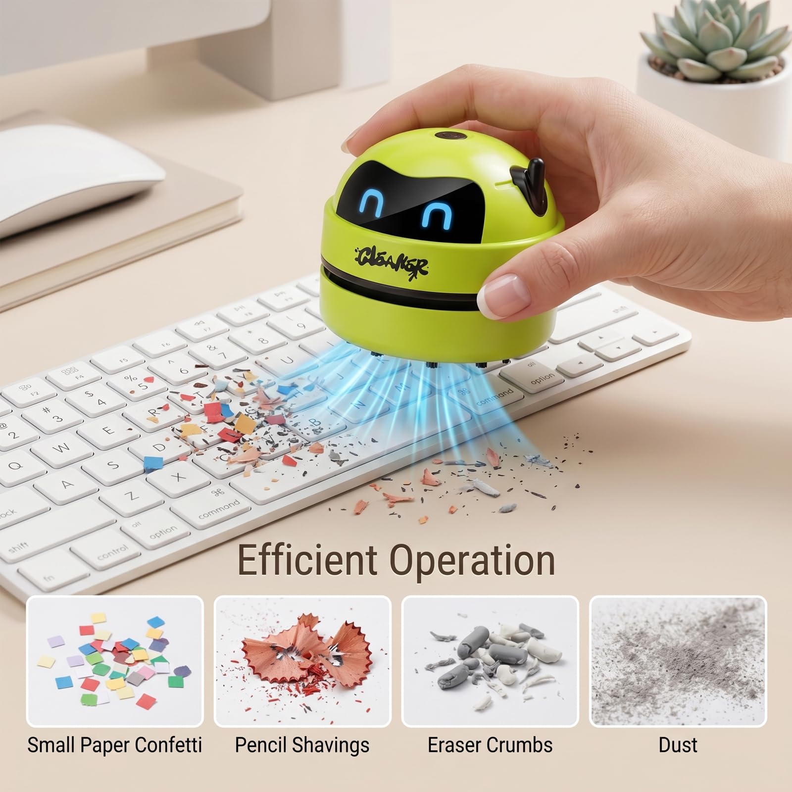 Tischstaubsauger mit 3-stufiger Saugkraft, USB Wiederaufladbar Mini Tischsauger, Hohe leistungsstarker Kabellos Staubsauger mit 40 Min Laufzeit, für Desktop, Tastatur, Büro, Auto