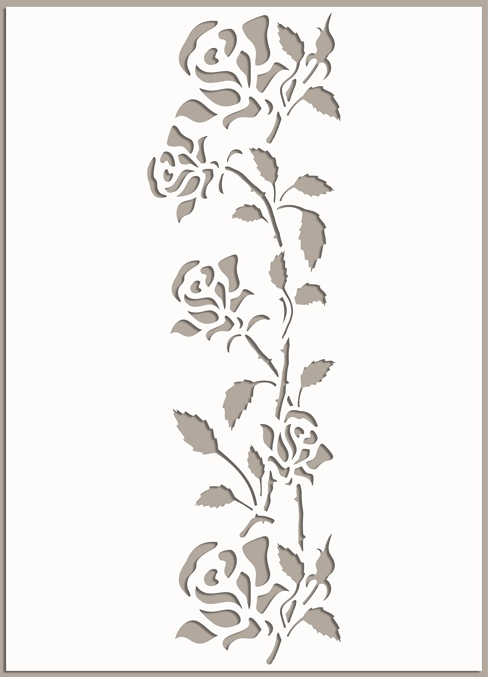 ED Laser Studio Rose Flower Border Frame Motif Stencil Large Walls Paint Furniture Canvas Fabric Wood Patio Floor Home Decor Garden Crafts Cake Art - Reusable Template BO1