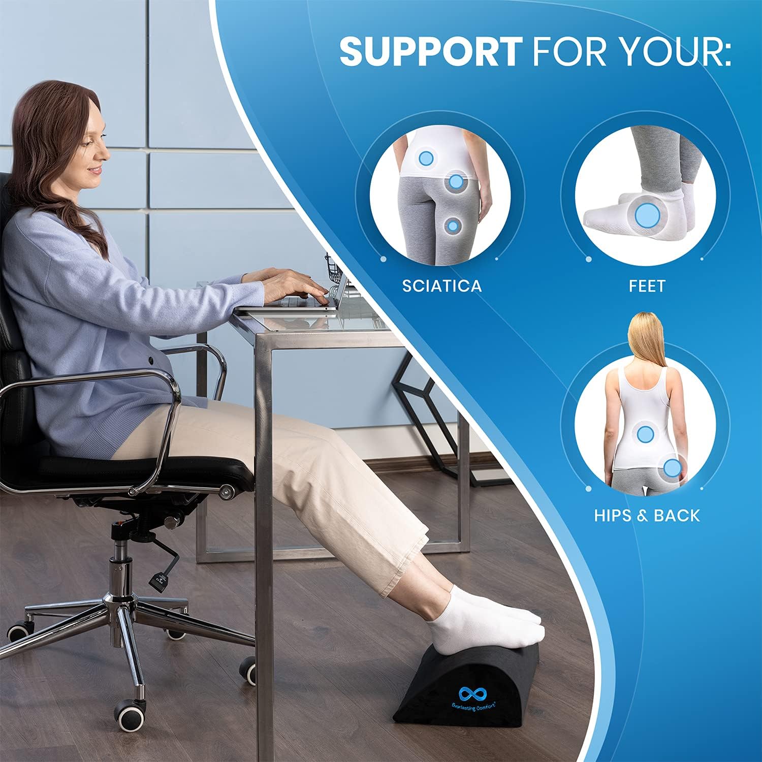 Everlasting Comfort Office Foot Rest for Under Desk - Ergonomic Cooling Gel Memory Foam Foot Stool Pillow for Work, Gaming, Computer, Office Cubicle and Home - Footrest Leg Cushion Accessories (Black) : Office Products