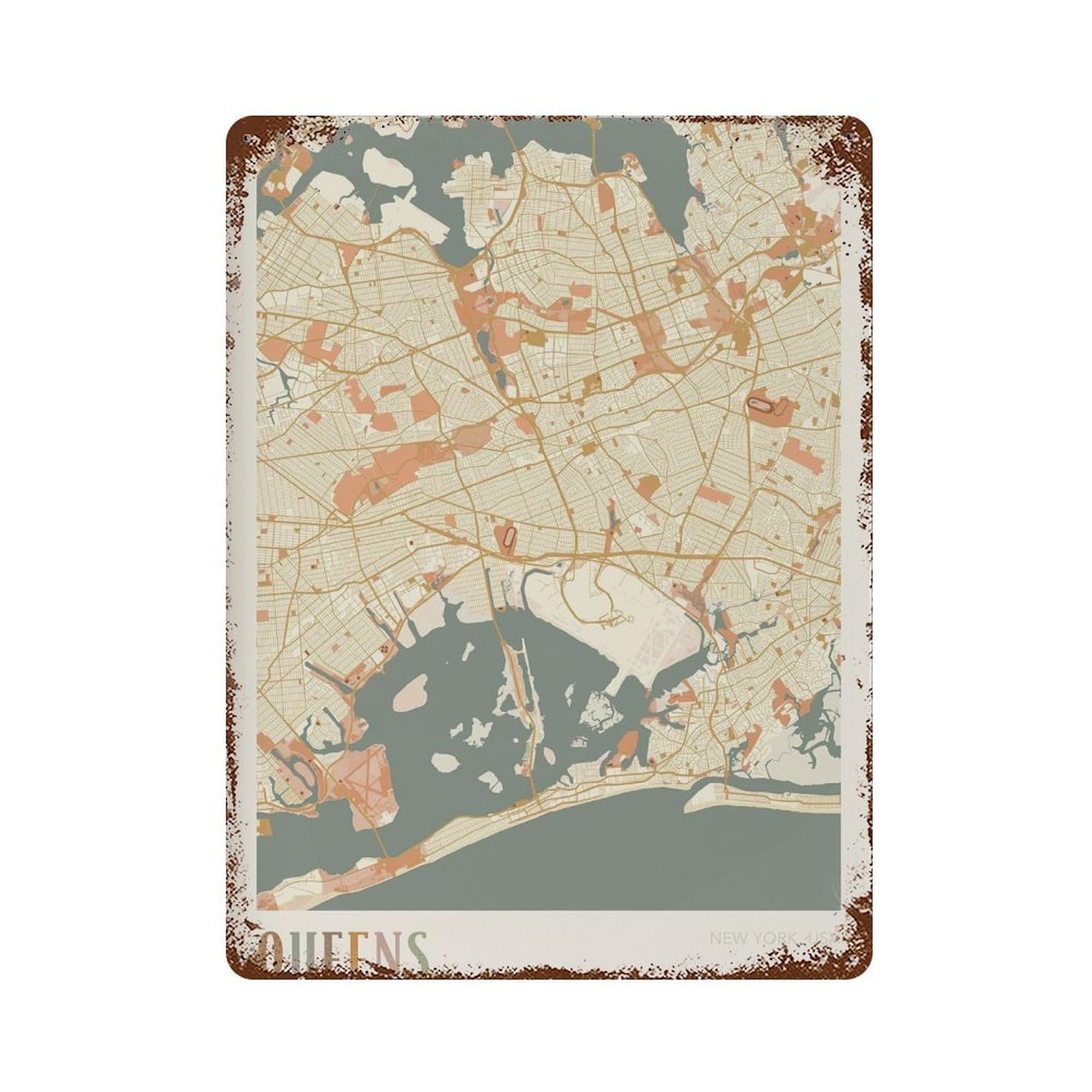 xiaoxiaoshen Queens Map New York Travel Gift Boho Wall Decor Art Metal Tin Poster Modern Home Decor Art Home Bar Shop Decorations Vintage Sign 40x30cm