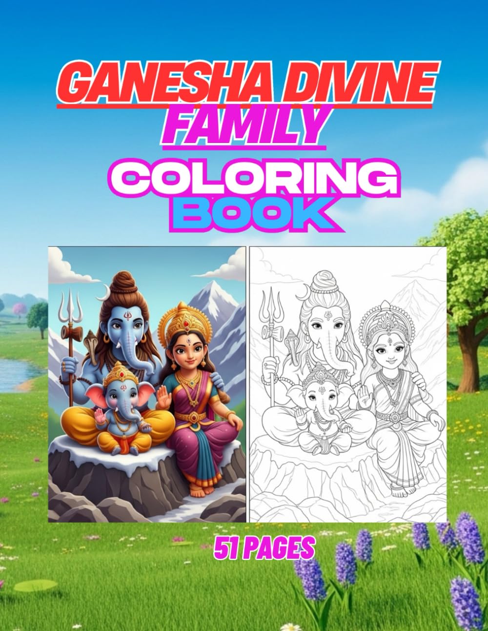 Ganesha Divine Family: 51 Joyful Scenes of Ganesha with Shiva Parvati Kartikeya Riddhi and Siddhi for Kids (All Ganesha Coloring Book Series)