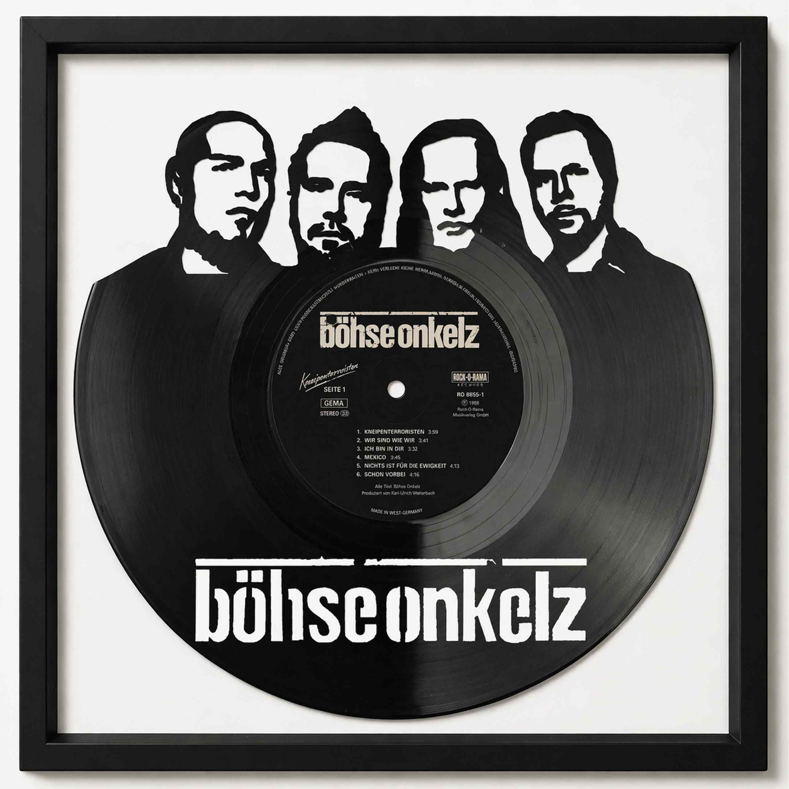 EVEVO Decorazione da parete in vinile con scritta in lingua tedesca "Arkelz", idea regalo per gli appassionati di musica, orologio retrò nella cornice 32 x 32 cm