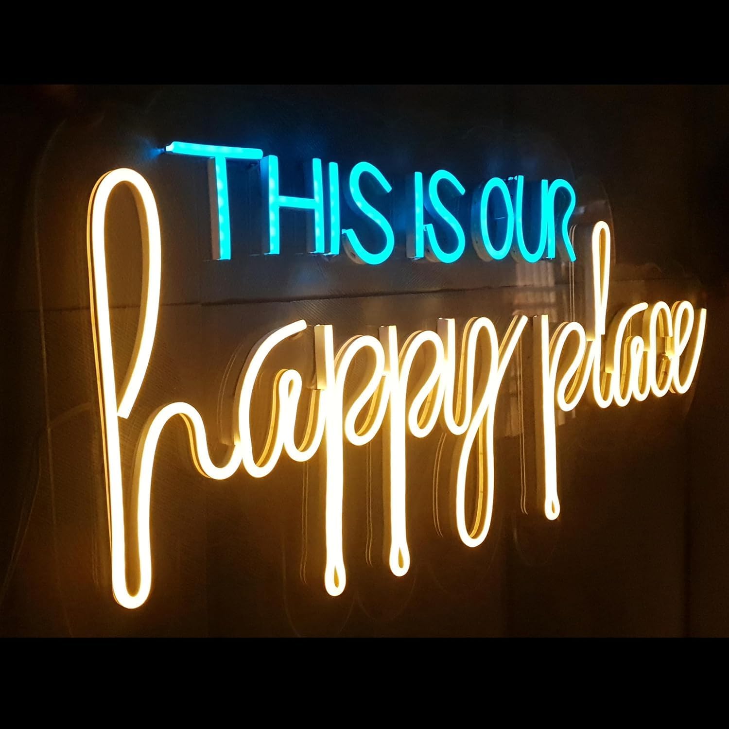 LED Neon Wall Sign, 'This Is Our Happy Place' Quote, Dual-Colour Light Display, Home Decor 12 X 18 Inch-image-34