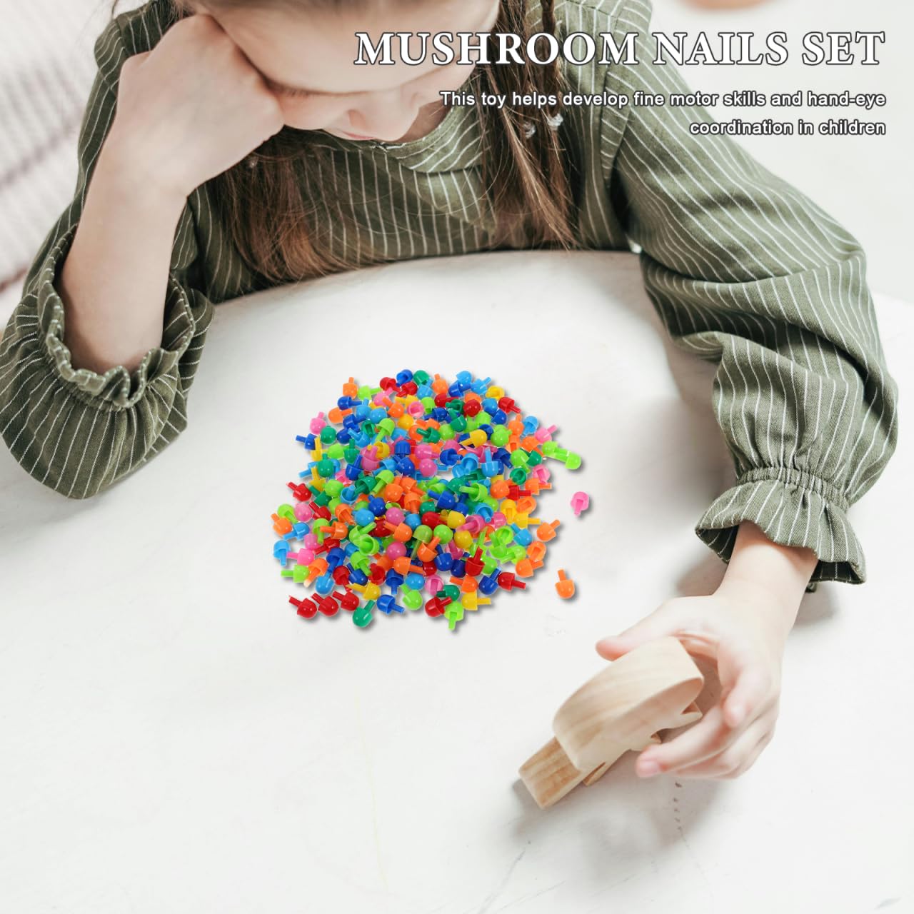 BESPORTBLE 592Pcs Mushroom Nail Toys for Kids Creative DIY Pegboard Set including Coloured Plastic Pegs Enhancing Fine Motor Skills and Learning for Preschool Children - Image 2