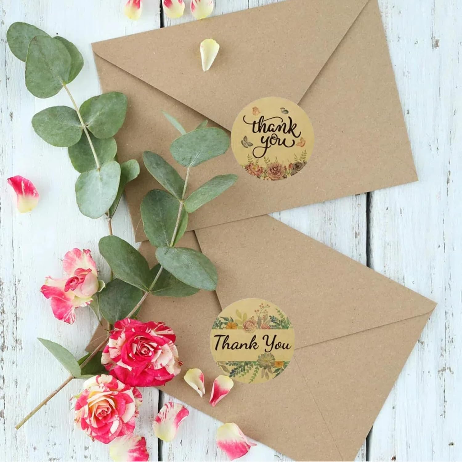 Kraft Flowers Thank You Stickers - 1.5 inches 8 Floral Designs 500 Labels for Small Bussiness,Wedding,Birthday Party Favors,Envelope Seals and Gift Box - Image 4