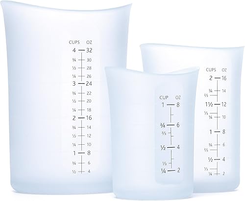 Taza medidora de silicona flexible, juego de 3, blanco roto