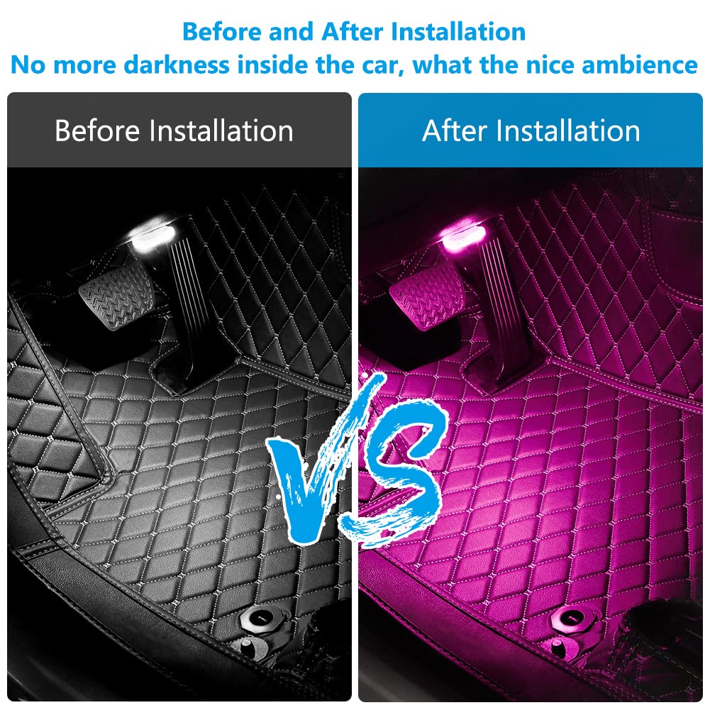 URAQT Oświetlenie wnętrza samochodu LED, 2 szt. 7 kolorów RGB Oświetlenie wnętrza samochodu z 2 trybami i 6 diodami LED, ładowane przez USB, nastrojowe oświetlenie z przełącznikiem dotykowym