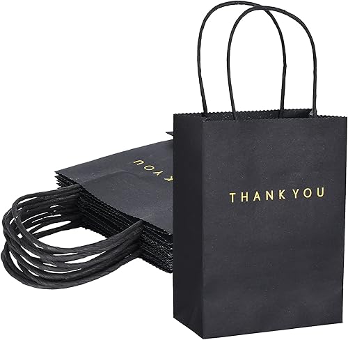driew Paquete de 50 bolsas de regalo de agradecimiento (5.9 x 3.1 x 8.3 pulgadas), bolsas de papel traseras con asas traseras, bolsas de regalo para