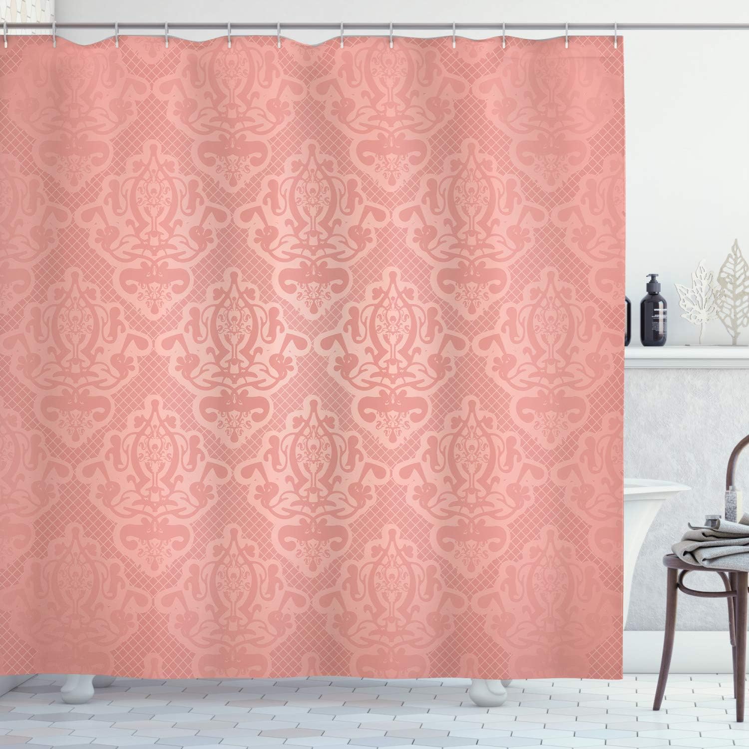 Amazon.com: Ambesonne Peach Shower Curtain, Lace Style Background with ...